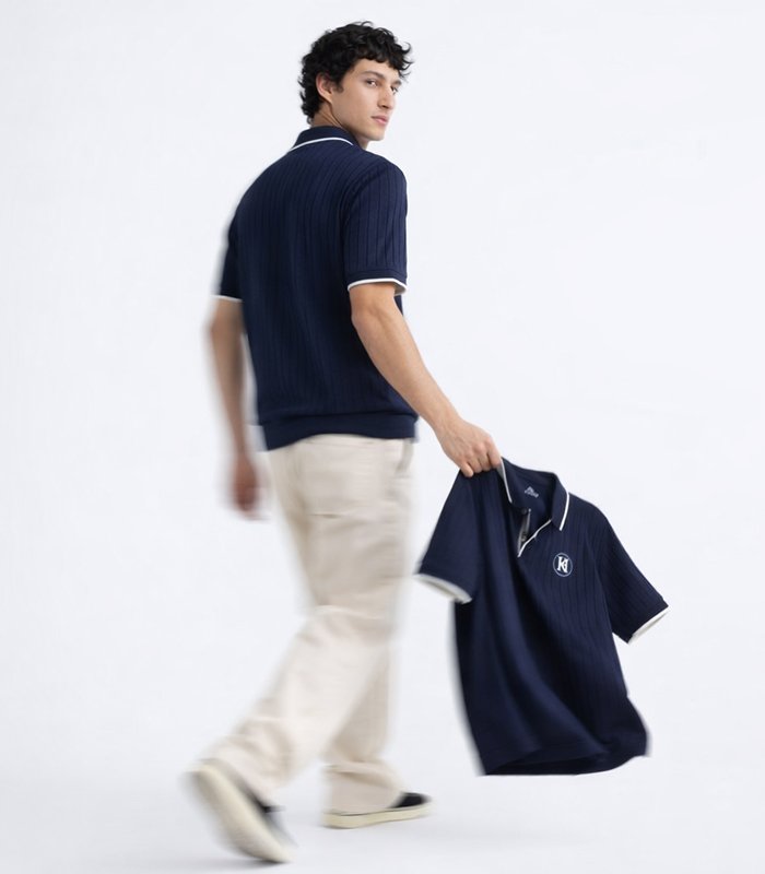 Textured Knit Polo T-Shirt – Midnight Navy - Image 4