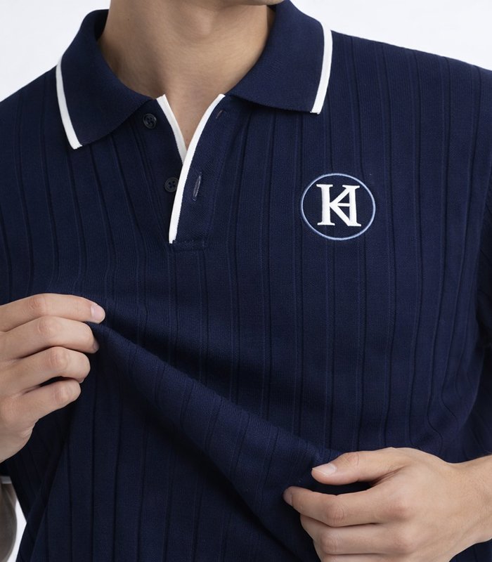 Textured Knit Polo T-Shirt – Midnight Navy - Image 2