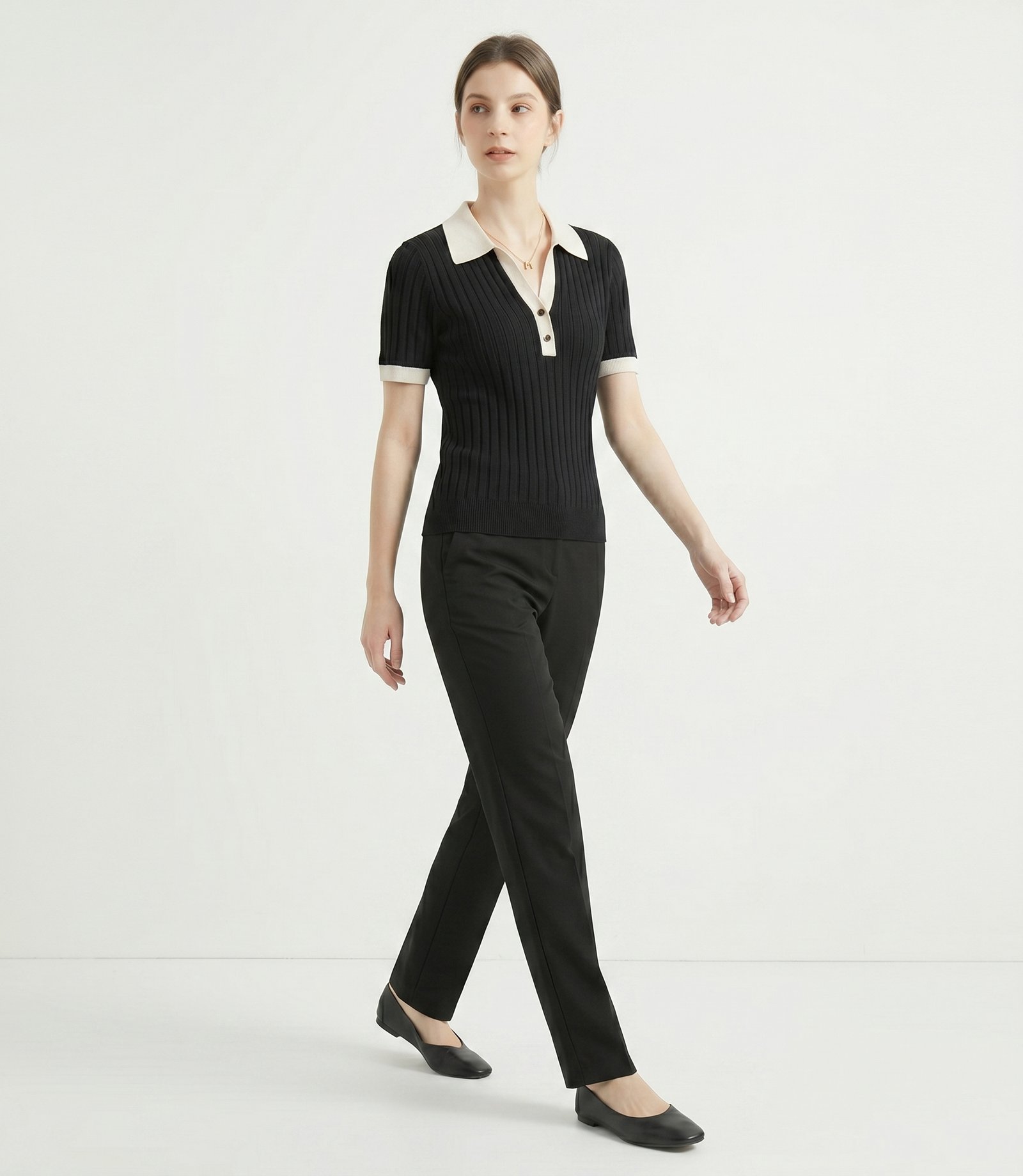 Ribbed Knit Polo Top – Midnight Black - Image 4